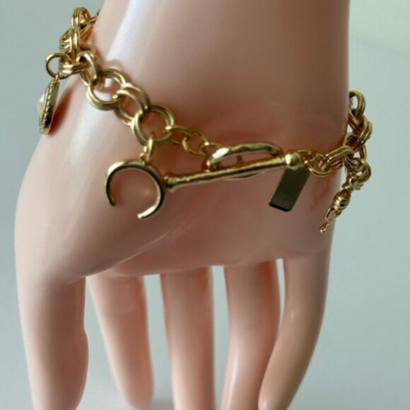 Luna Norte Toggle Brass 7 Charms Bracelet Gold Color W Mother of Pearl - Picture 9 of 10